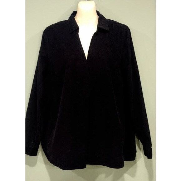 J. Jill Tops - J Jill Long Sleeve‎ Pullover Corduroy Flared Shirt with Front Pleat, Black, Sz S